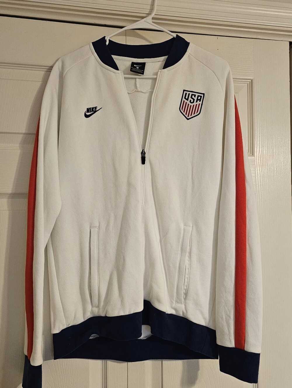 Nike White USA Track Jacket with Red Stripe and Navy Trim